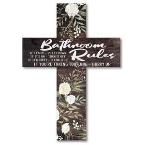 Bathroom Rules Cafe Wall Door Hanging Cross Decor Cute!! NEW!!